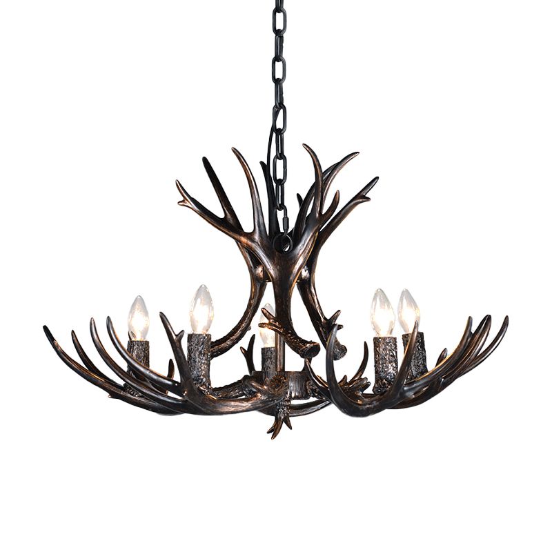 3/5/6 Heads Resin Chandelier Vintage Style Black Candelabra Living Room Pendant Light with Adjustable Chain