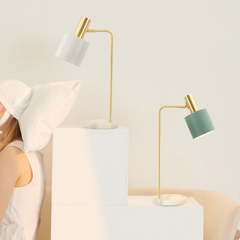 Modern Minimalist Marble Base Table Lamp Cylindrical Iron Shade Bedroom Lighting Fixture