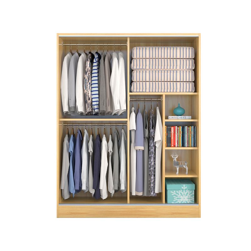 Sliding Door Wardrobe Cabinet with Garment Rod Wooden Wardrobe Closet