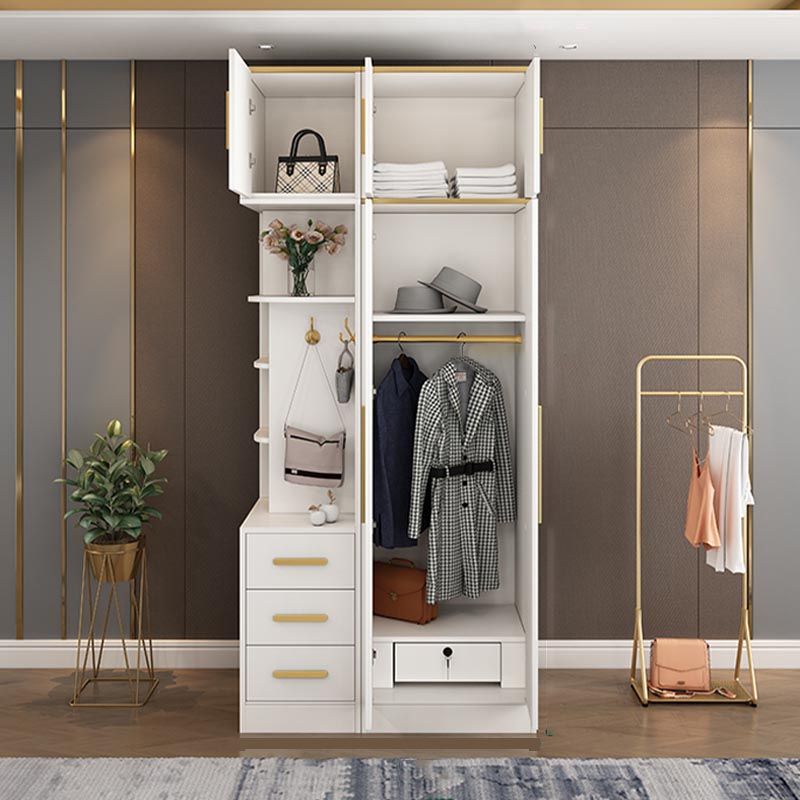 Contemporary Style Wardrobe Wooden Cloth Rod Included Wardrobe Closet for Bedroom