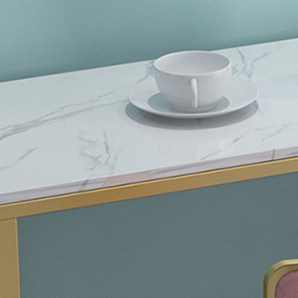 Glam 1/4 Pieces Bar Table Set Rectangle Stone Counter Table with High Stools for Shops