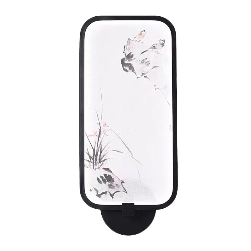 Acrylic Rectangle Wall Mural Light Chinese Style LED Black Wall Mounted Lamp with Bird Pattern