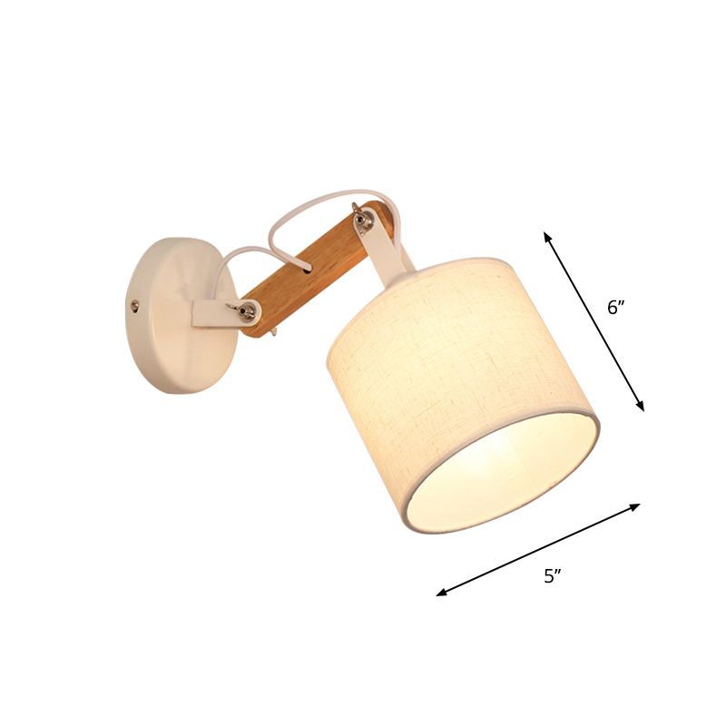 Tissu cylindre murmound éclairage moderniste 1 lampe murale blanche de bulbe avec bras en bois réglable