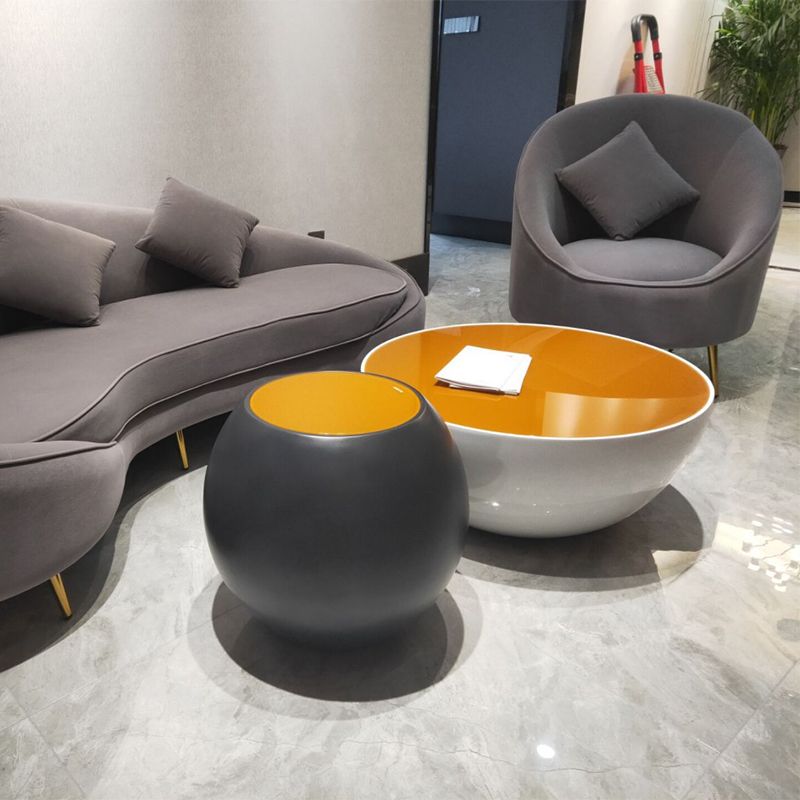 Abstract Coffee Cocktail Table with Trunk Storage Modern Round Glass Top