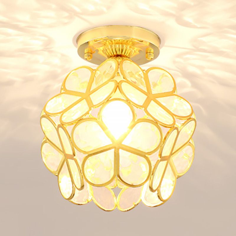 Petal Shape Polyhedron Ceiling Light Antique Colonial Style Flush-mount Lamp in Gold