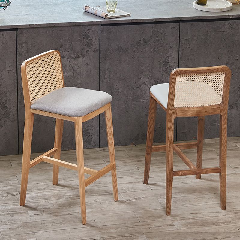 Solid Wood Dining Stools Faux Leather Bar Stools with Footrest