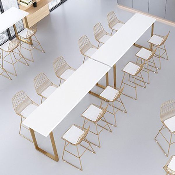 Glam Pub Table with Gold Metal Sled White Solid Wood Top Bar Table