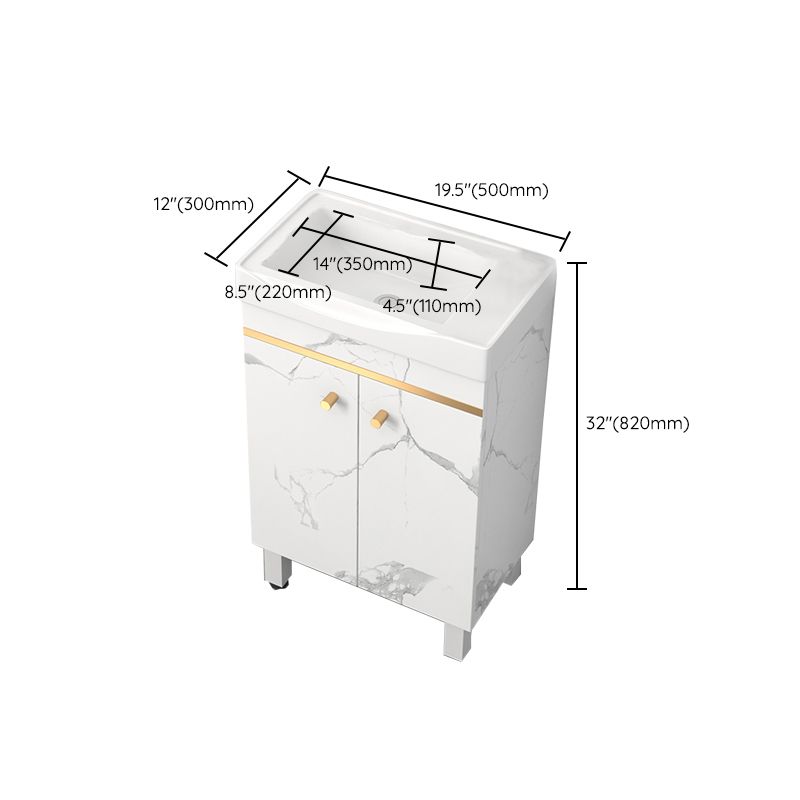 Rectangle Vanity Set White Single Sink Mirror Freestanding Bathroom Vanity with Door