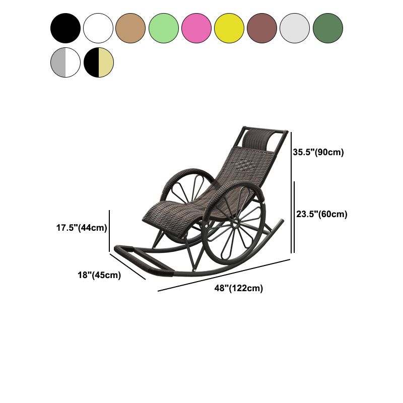 Modern Spindle Rattan Rocking Chair Metal Frame Wheel Handrail Design Rocker Chair
