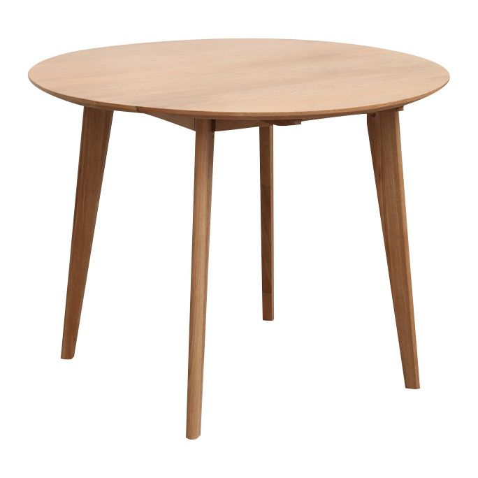 Contemporary Round Dining Table Oak Solid Wood Table with 4 Legs for Dining Room