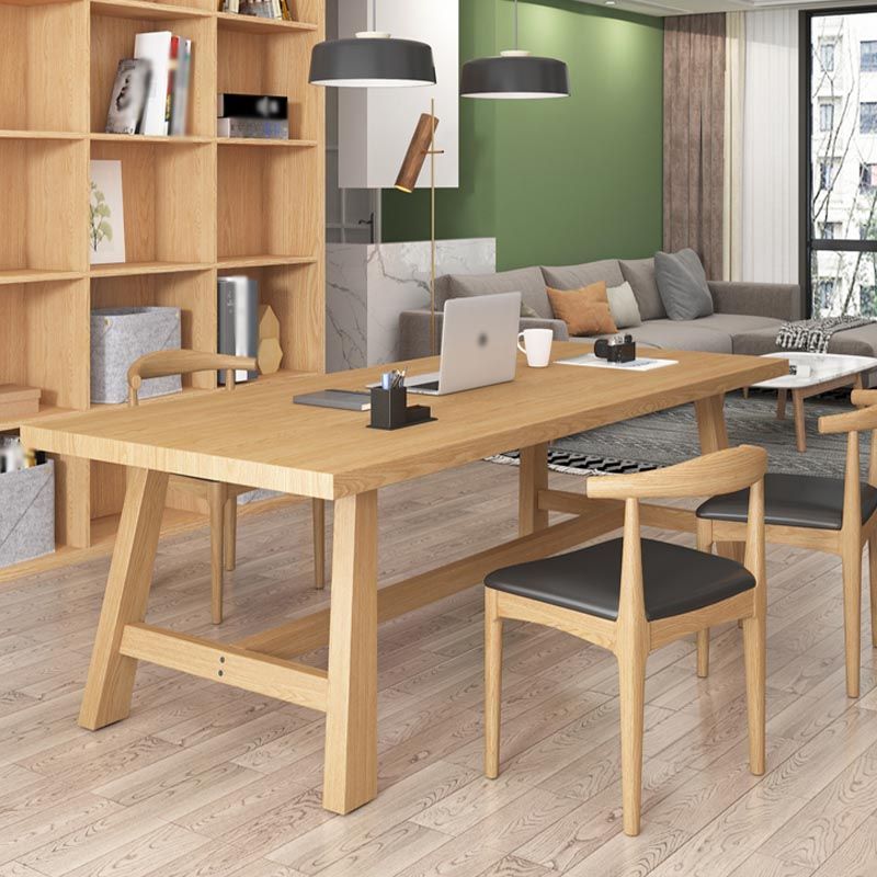 Contemporary Natural Wood Table Pine Rectangle Dining Table with Trestle
