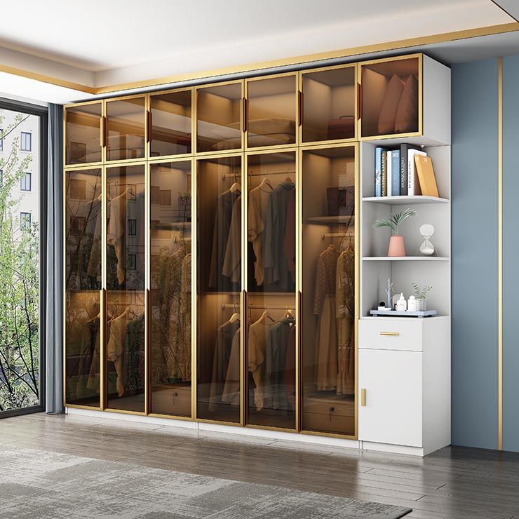 Wood and Glass Wardrobe Cabinet Contemporary Hinged Wardrobe Closet