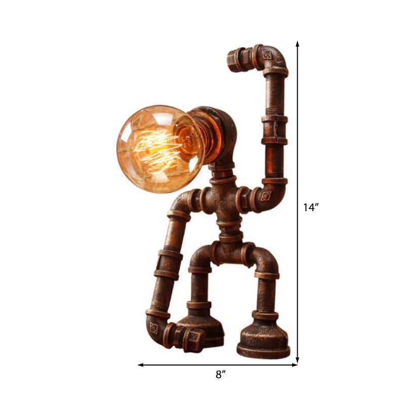 Standing/Sitting Robot Metallic Table Light with Pipe Industrial Stylish 1 Bulb Coffee Shop Table Lamp in Bronze