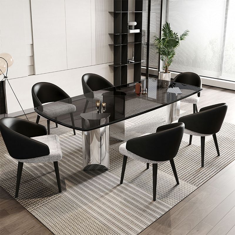 Contemporary Kitchen Dinner Table Rectangle Glass Top Dining Table