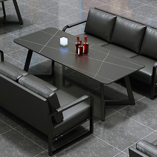 Industrial Sintered Stone Dinner Room Kitchen Table Black Table with Black Frame for Dining Room