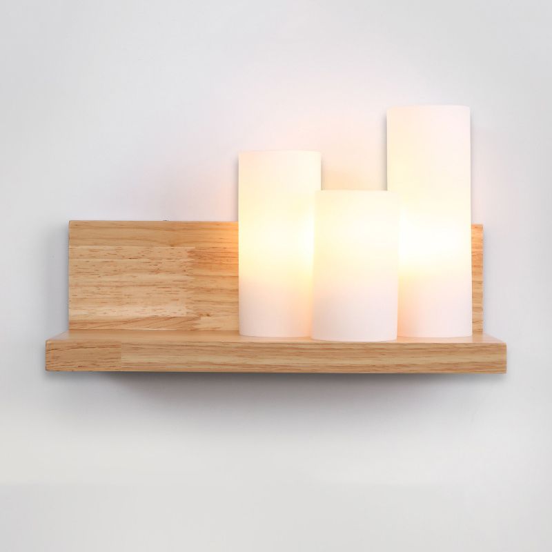 Modern Style Cylinder Shape Wall Light Wood 3 Lights Sconces for Bedroom