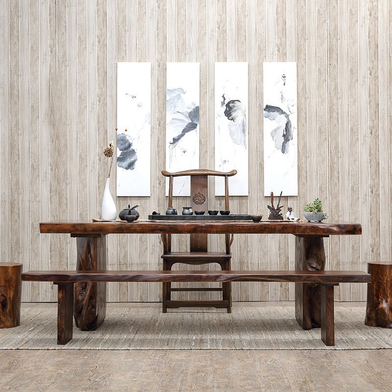 Rectangle Solid Wood Coffee Table Dark Brown Abstract Cocktail Table