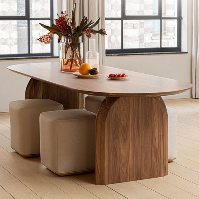 Mesa de comedor minimalista de doble pedestal oval