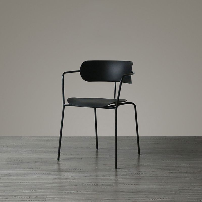 Contemporary Style Arm Chair Plastic Open Back Side Dining Chair with Metal Base