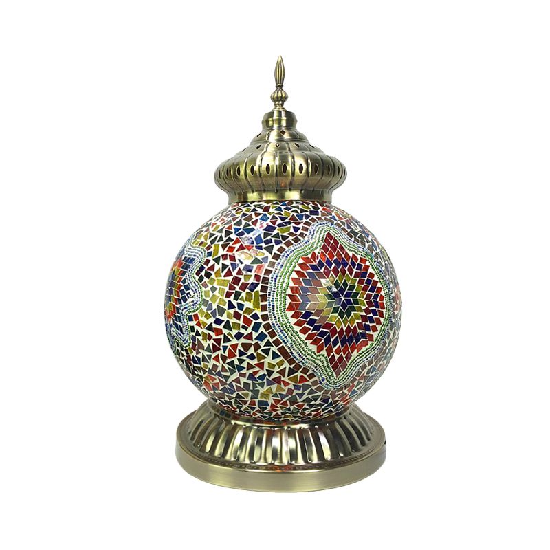 Gelb/lila Kugel-Nachtlicht, Vintage-Stil, mehrfarbiges Buntglas, 1 Kopf, Nachttischlampe