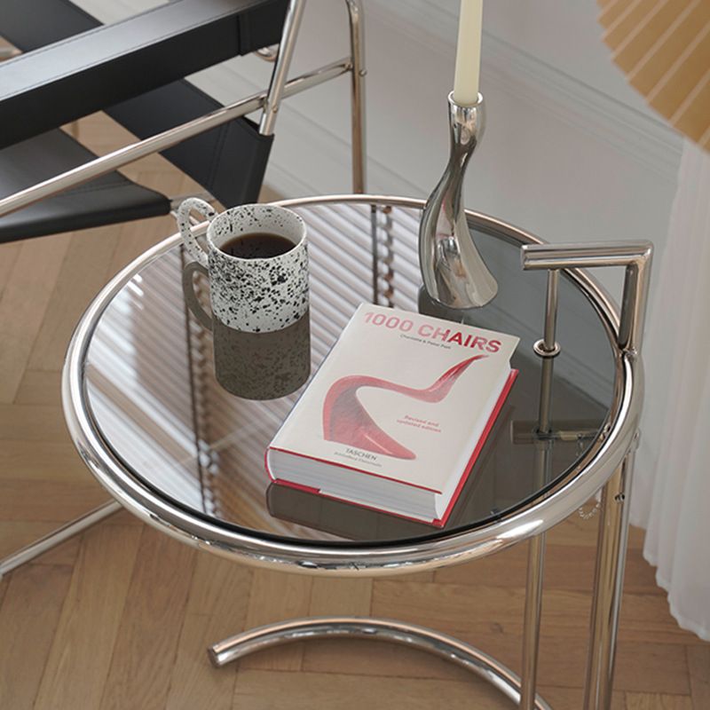 26.4" Tall Round Glass Top End Table Stainless Steel C Side Table