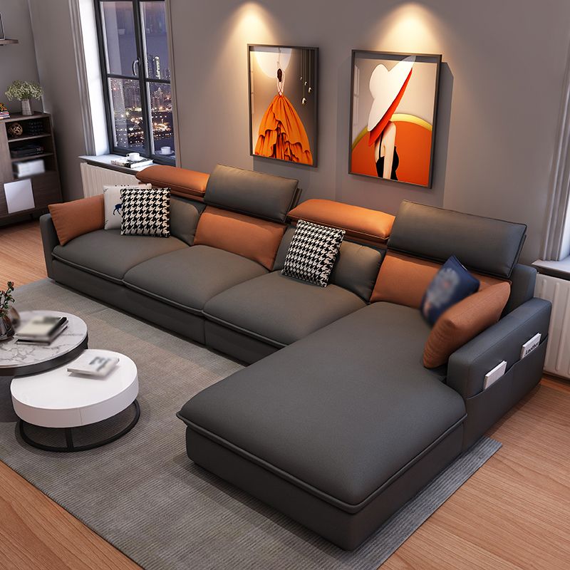 L-Shape High Back Faux leather Square Arm Sectional with Storage and Stain-Resistant