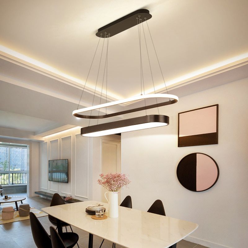 Black/Gold 2-Rectangle Pendant Chandelier Minimalist LED Acrylic Hanging Light in White/Warm Light