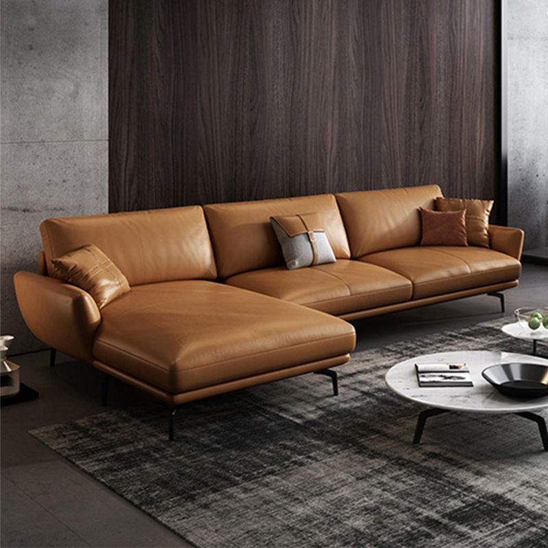 Contemporary Stationary Genuine Leather Pillows Flared Arm Seating