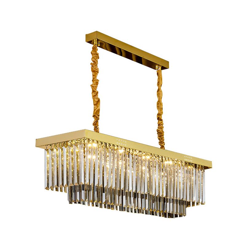 Clear/Smoke Gray Crystal Shaded LED Chandelier 31.5" W Modern Rectangle Pendant Lamp over Island