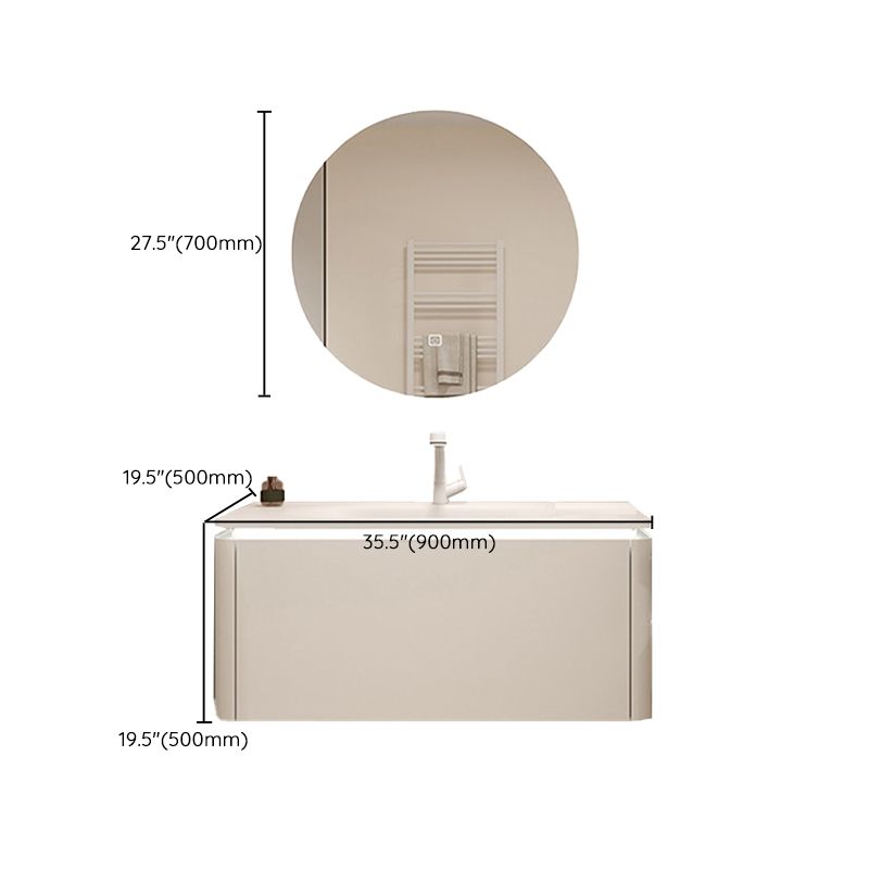 White Rectangular Vanity Single Sink Wall Mounted Wood Frame Bathroom Vanity with Mirror
