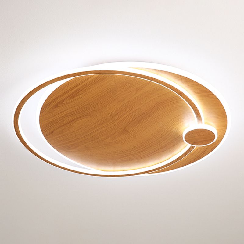 Wooden Ceiling Light 1-Light Round Modern Flush Mount Light for Living Room