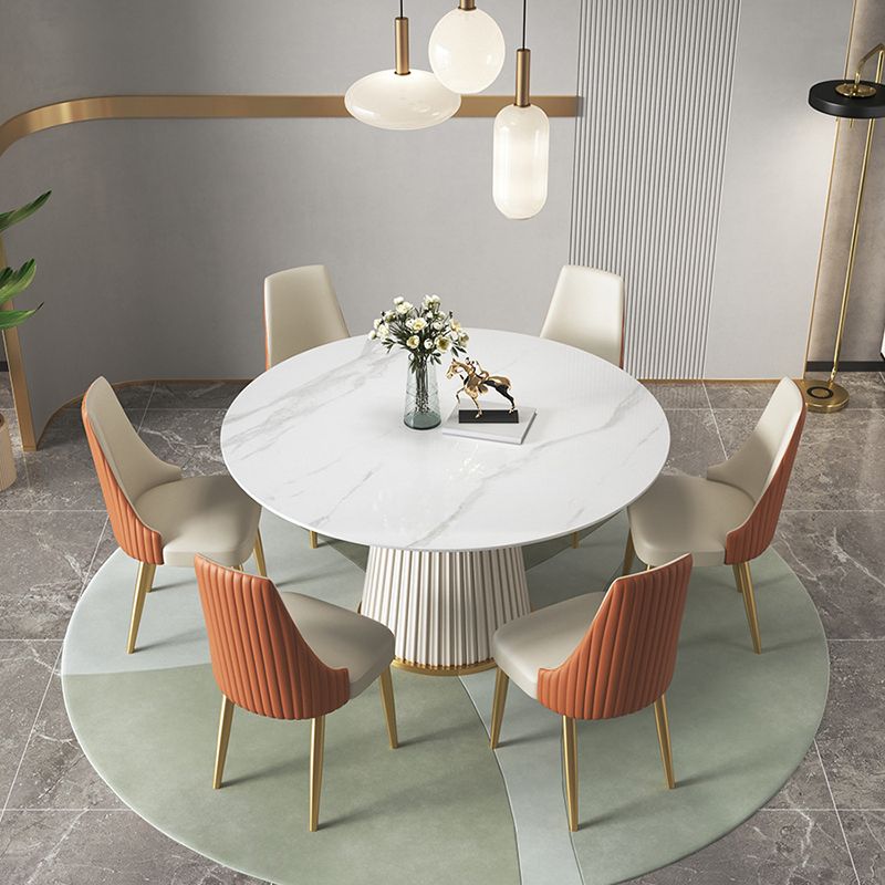 Glam Dining Table Set 1/2/3/5/7 Pcs Round White Dining Table with Side Chairs