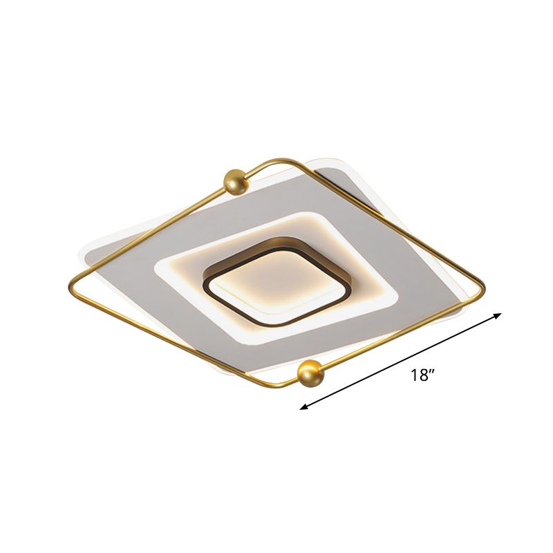 White-Gold Tiered Square Thin Flush Light Modernist Aluminum LED Flush Mount Ceiling Fixture in Warm/White Light, 18"/22" Width