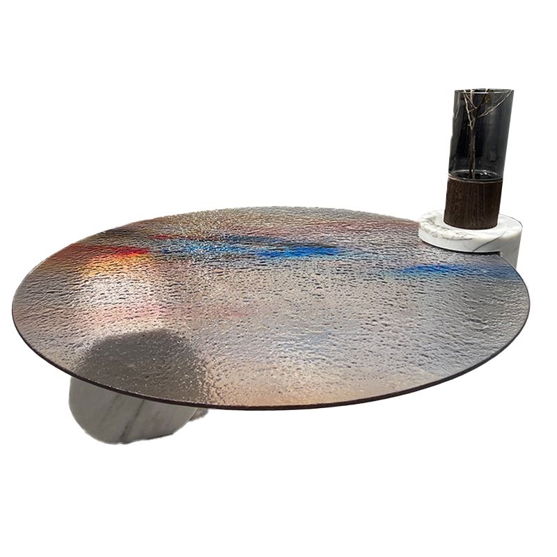 Round No Distressing Coffee Table Glass Tropical Single Coffee Table with 2 Legs