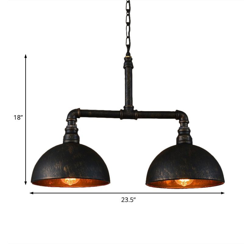 Matte Black Domed Lighting Fixture Farmhouse Metallic 2 Bulbs Dining Room Island Pendant Lighting