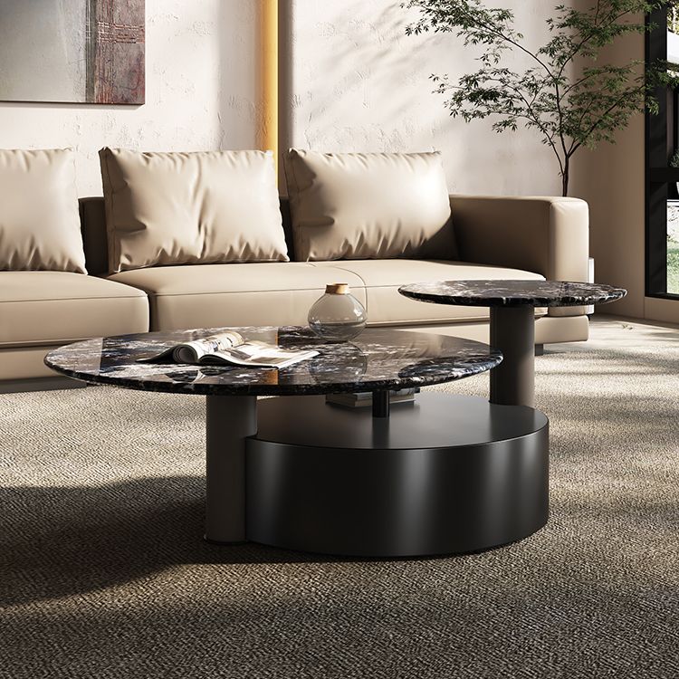 Minimalistic Slate Coffee Table Round Bunching Coffee Table Sets for Living Room
