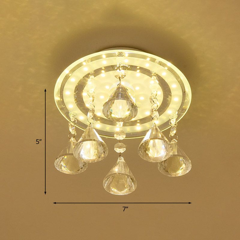 LED Circle Flush Mount Lamp Simple Clear K9 Crystal Ceiling Light Fixture for Hallway