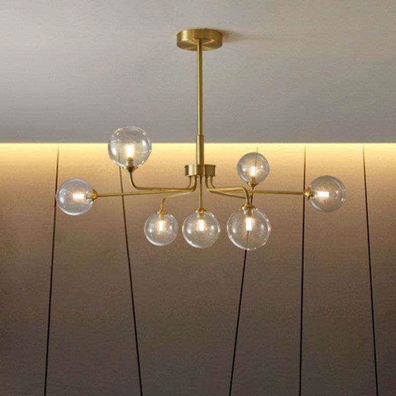 Orb Shaped Hanging Light Postmodern Glass Gold Finish Chandelier for Living Room