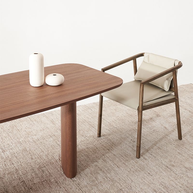 Medieval Modern Pine Wood Table Rectangular Wood Table with Double Pedestal