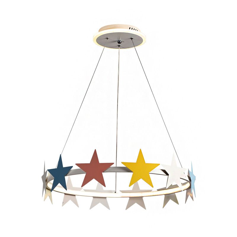 19.5"/23.5" Dia Metal Ring Chandelier Light with Star Decoration Cartoon LED Suspension Light in White, Warm/White Light