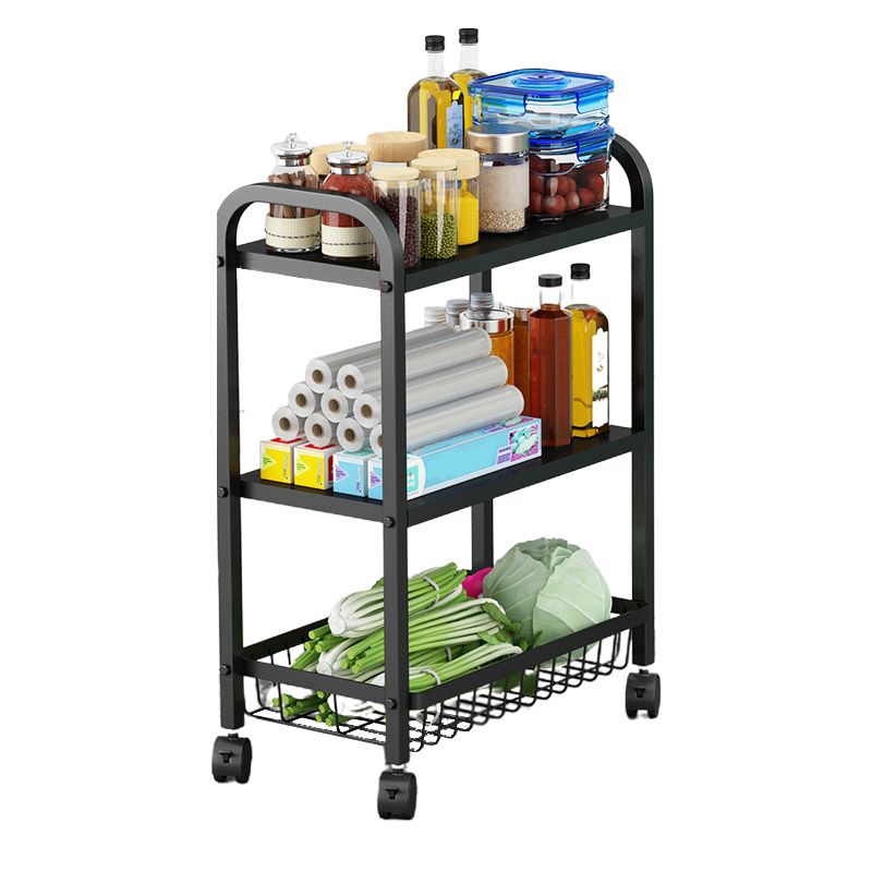 Open Storage Prep Table with Basket Kitchen Trolley in Black