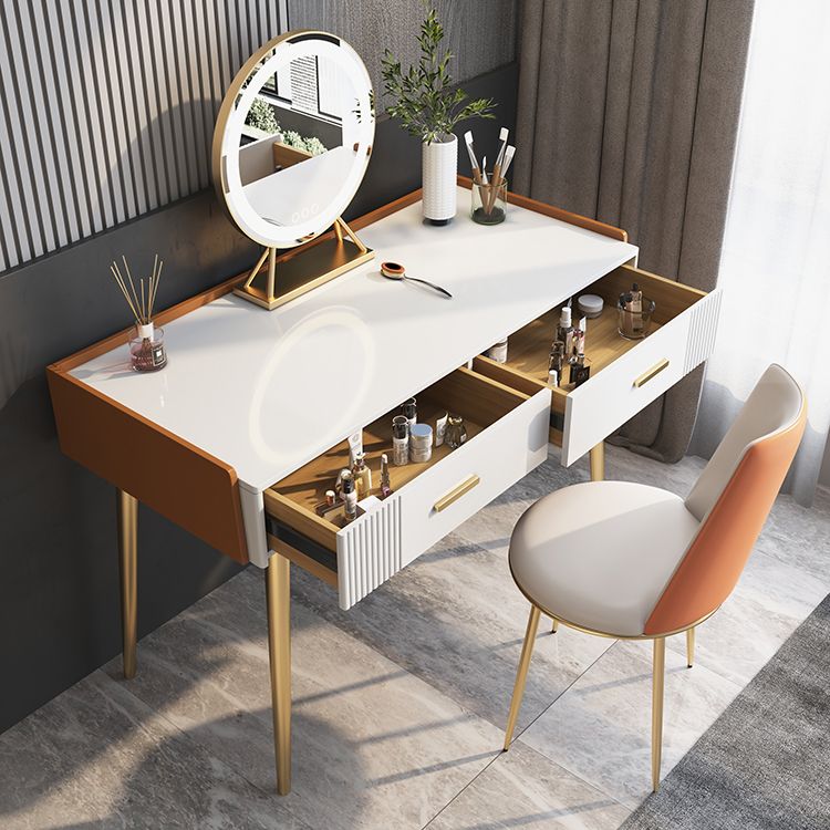 Glam Style 31.5" Height Wood/slate Table Top Makeup Vanity Set with Drawers