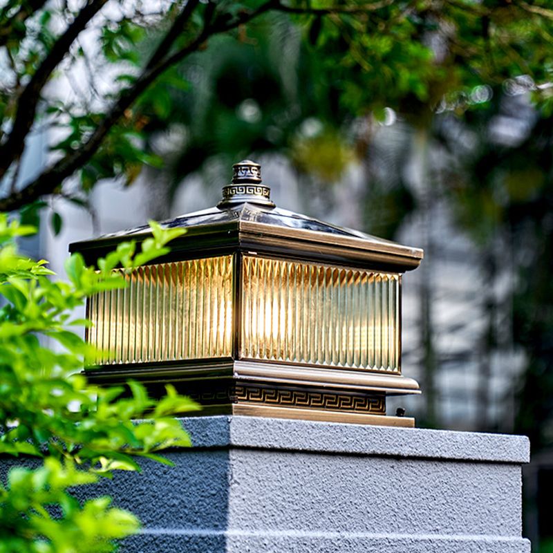Rectangle Shape Metal Solar Pillar Lamp Modern Style 1 Light Outdoor Light in Bronze