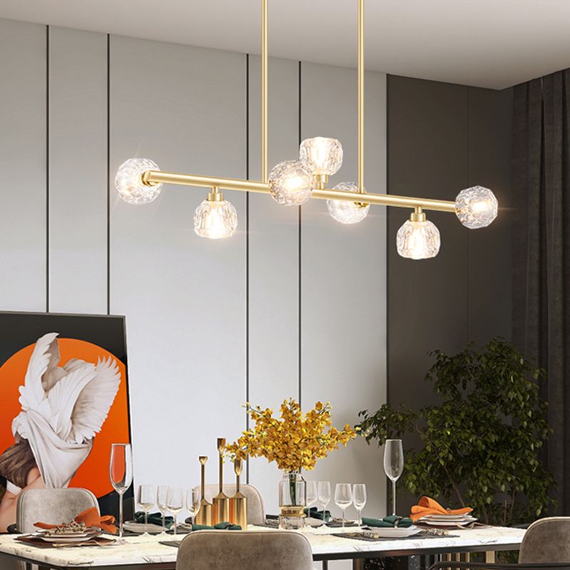 Gold Linear Island Pendant Chandelier Contemporary Crystal Pendant Lighting for Kitchen