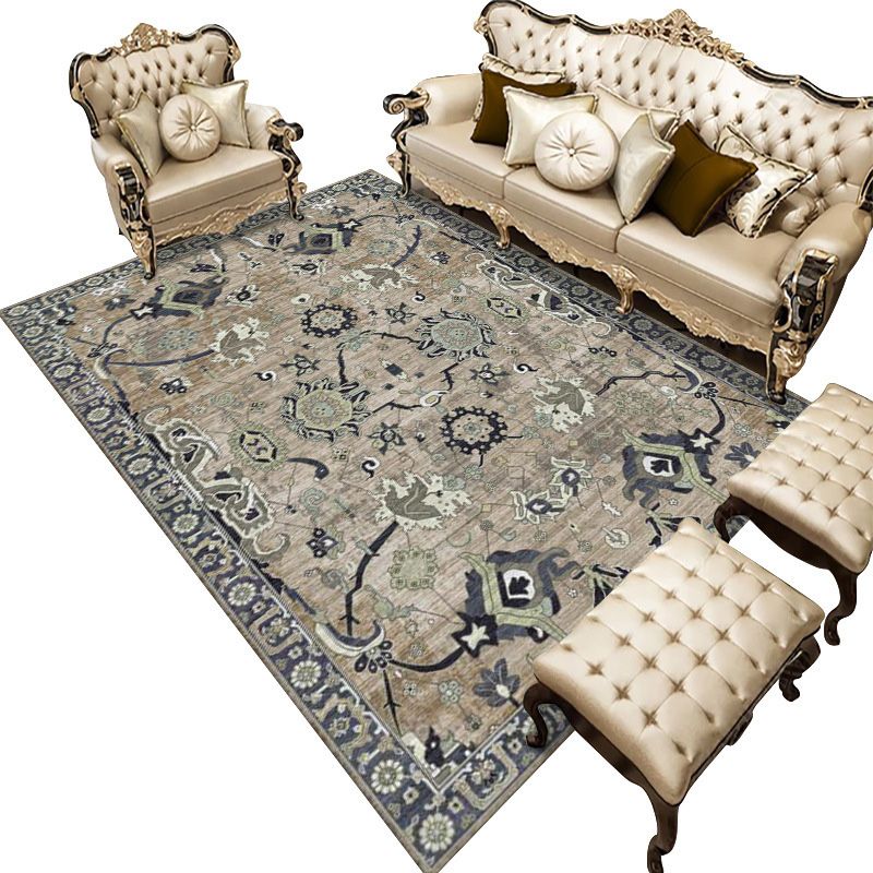 Traditional Carpet Floral Print Polyester Indoor Carpet Stain Resistant Area Rug for Living Room