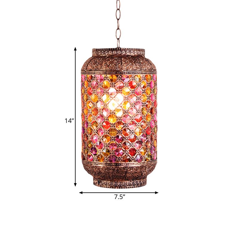 Bohemian Lantern Down Lighting Pendant 1 Bulb Metal Hanging Ceiling Light in Brass for Restaurant
