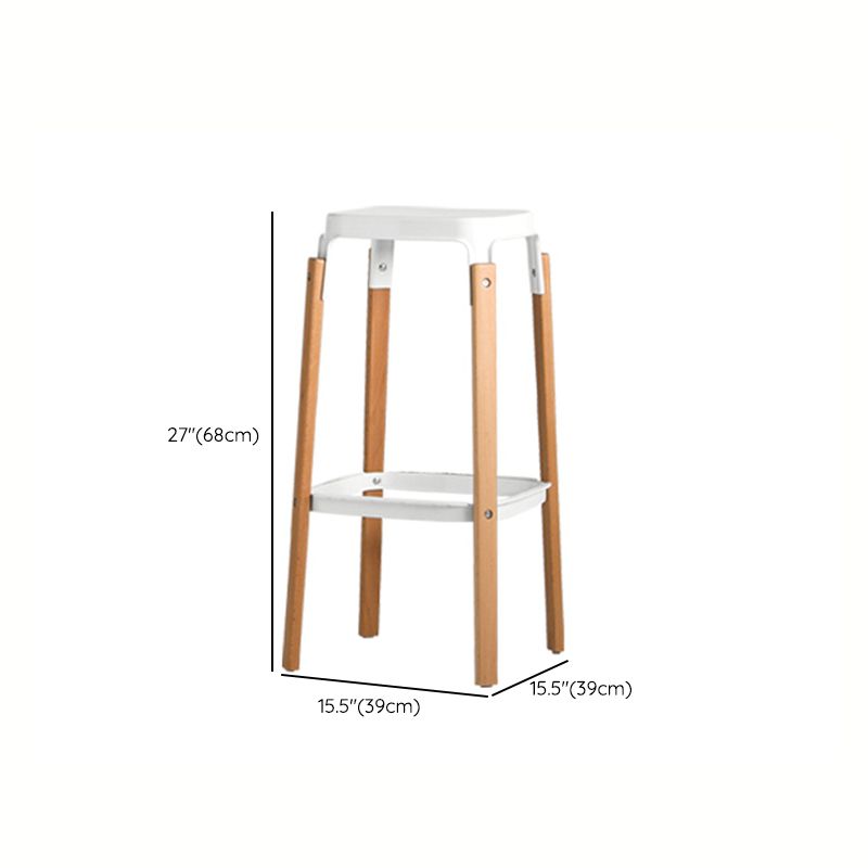 Contemporary Square Backless Bar Stool with Beech Solid Wood Legs