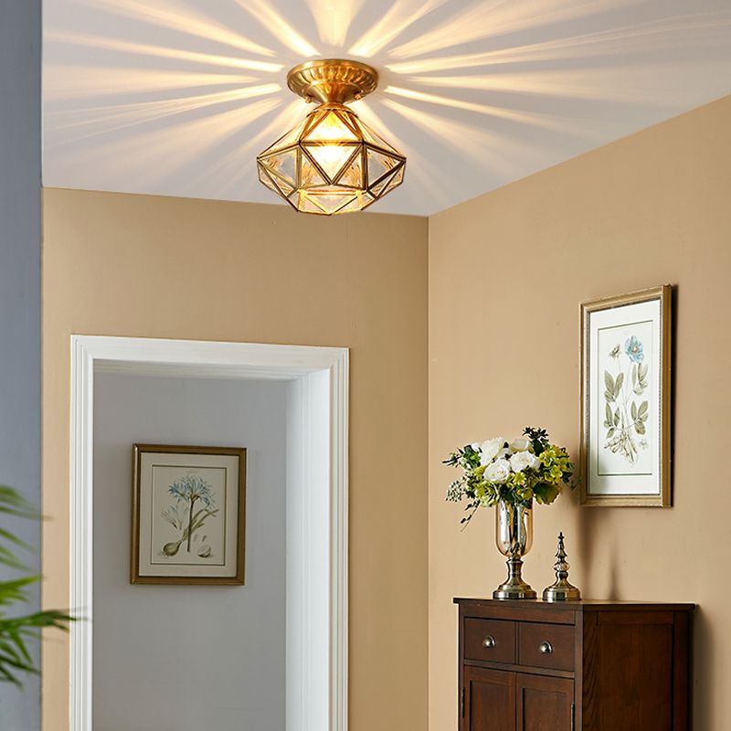 Plafonnier encastré en verre, éclairage de plafond classique en or pour le salon
