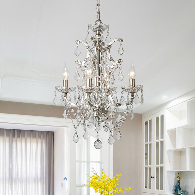 Rustic Style Crystal Large Chandelier Metal Candlestick Design Lighting Pendant with 23.6" Suspension Chain