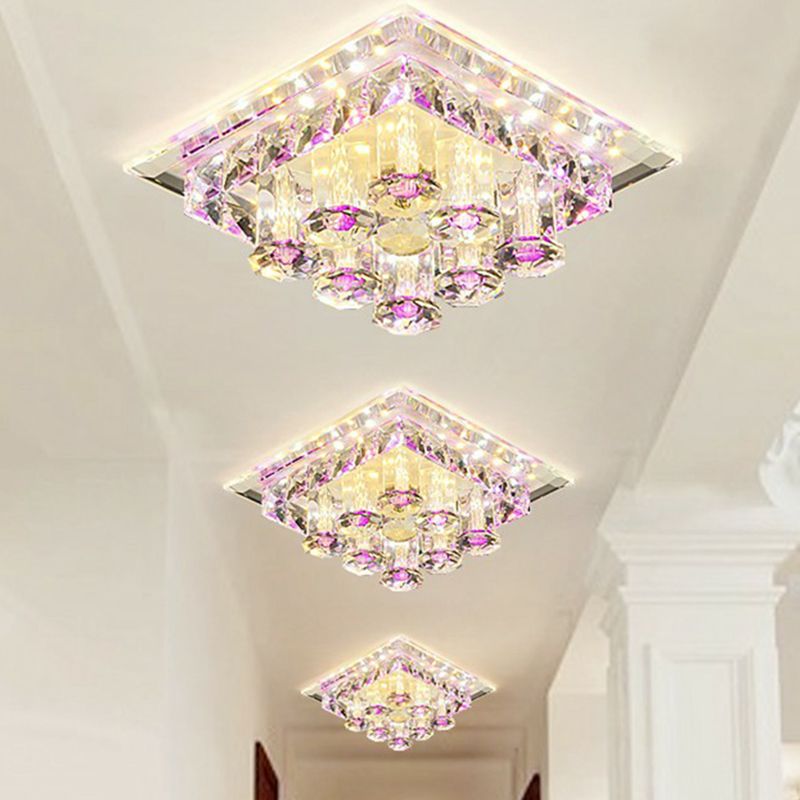 Lámpara de techo empotrada cuadrada, montaje empotrado LED de pasillo de cristal prismático óptico moderno